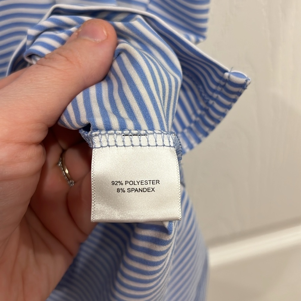 PETER MILLAR Summer Comfort Blue and White Striped Polo Mens Size XL - Picture 5 of 7